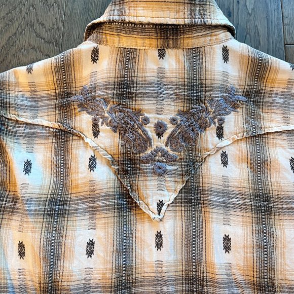 Ryan Michael Western Snap Button Plaid Long Sleeve Shirt 100% Cotton - Medium - Picture 8 of 8